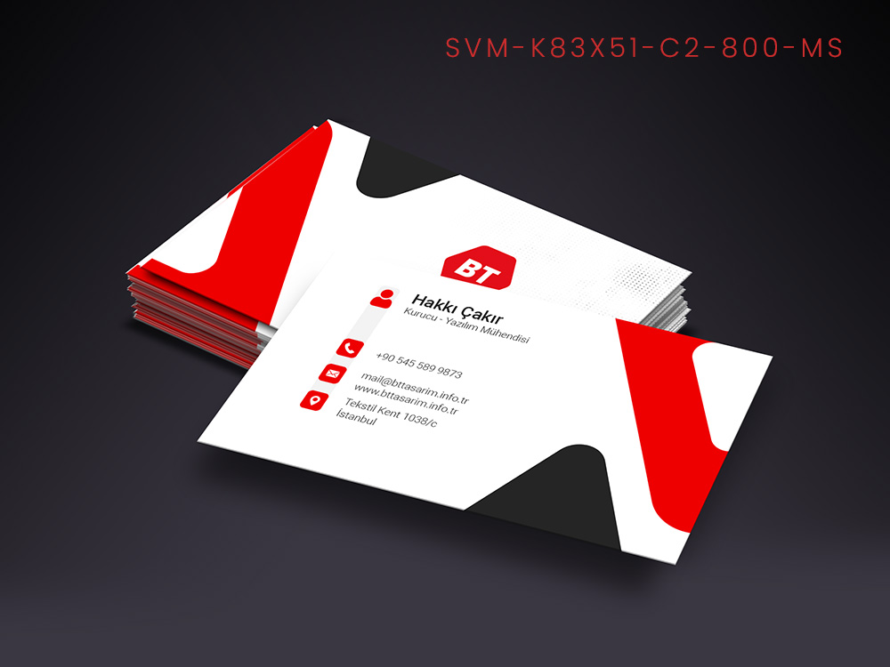 Sıvama Kartvizit, 8.3 x 5.1 cm boyutlarında, çift yön baskılı, 800 gr. mat kuşe kağıda basılmış, mat selefonlu, çift yön kabartma laklanmış ve düz kesimlidir. Kurumsal kimliğinizi yansıtan, profesyonel bir görünüme sahip kartvizitler için idealdir.